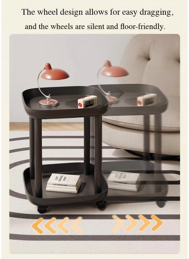 2 - Tier Moveable Nordic Style PVC Coffee Table with Wheels | Home Storage Rolling Cart Multi - functional Side End Table for Sofa/Couch Tray Desk 50x39x50cm - Image 5